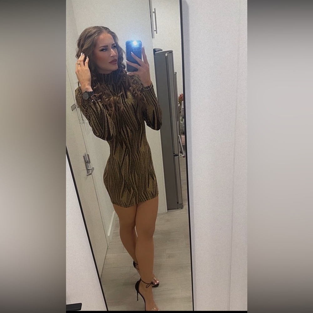 AQUA Gold & Black Metallic Mini Dress